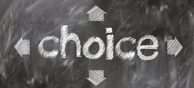 chalkboard with the word choice and four arrows