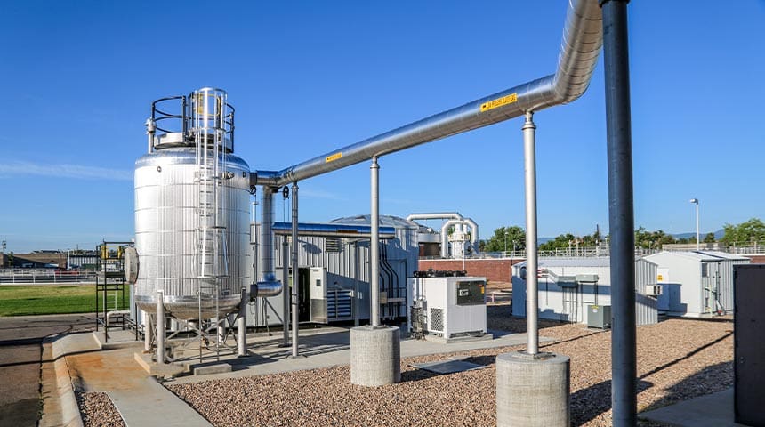 Outside pipes at the South Platte Renew Gas Recovery Facility