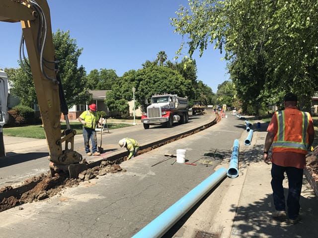 water main installation in street