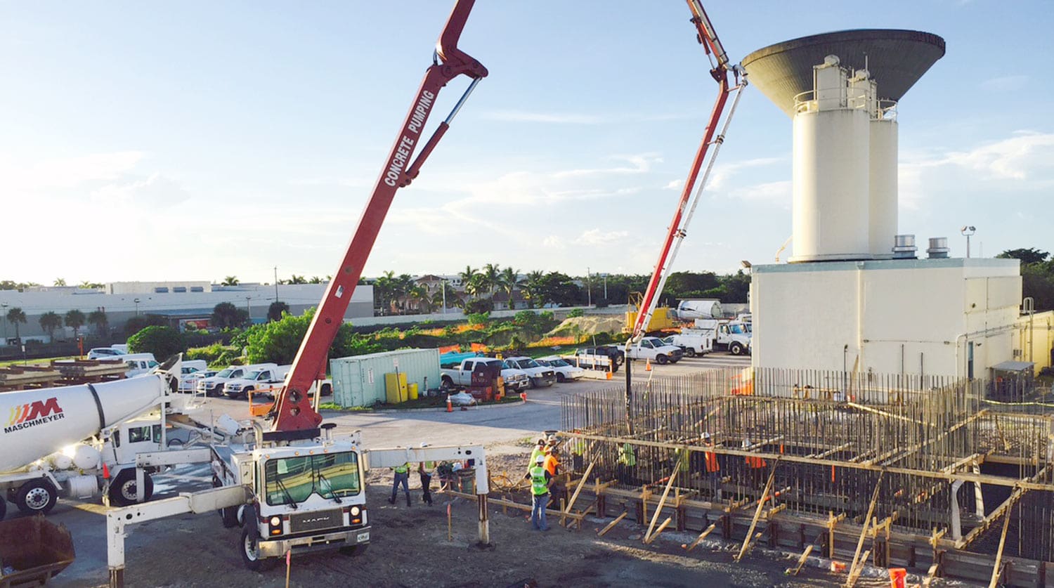 Large cement pump at construction site