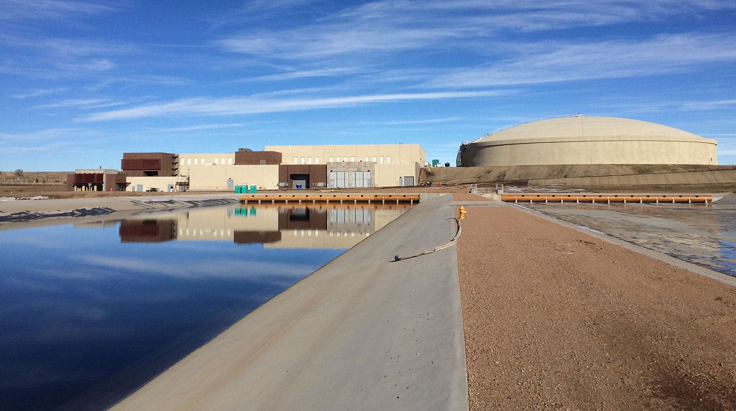 Treatment site ponds tanks and building