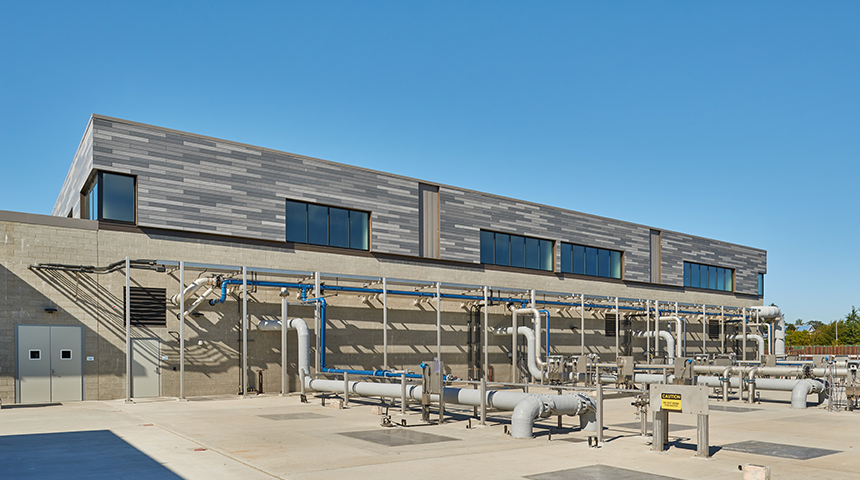 Exterior photo of the Oak Harbor Wastewater Treatment Plant as part of Carollo's work on the facility.
