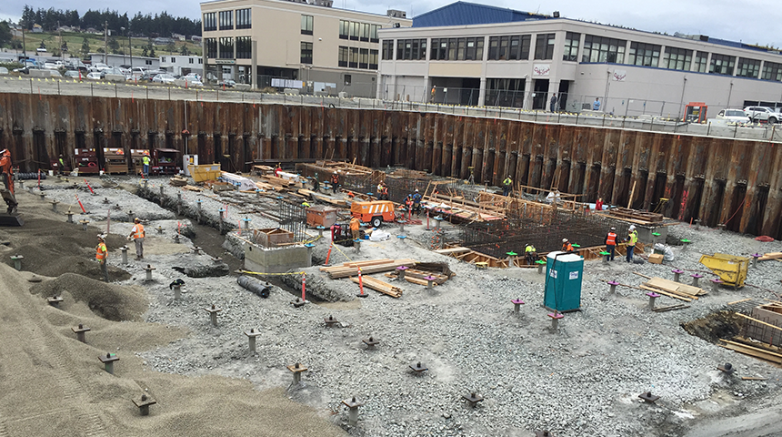 Construction photo of the Oak Harbor Wastewater Treatment Plant as part of Carollo's work on the facility.