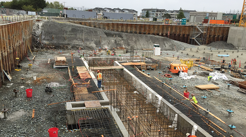 Construction photo of the Oak Harbor Wastewater Treatment Plant as part of Carollo's work on the facility.