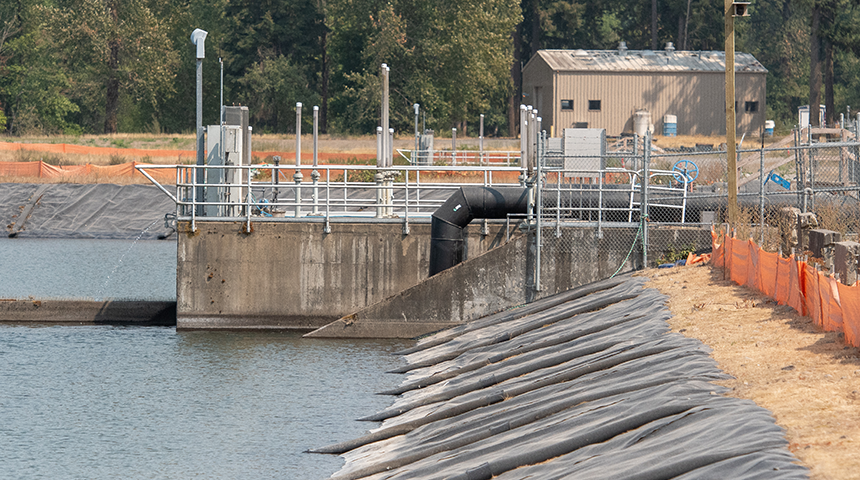 reservoir outside the improved Geren Island Water Treatment Plant in Salem Oregon by Carollo Engineers