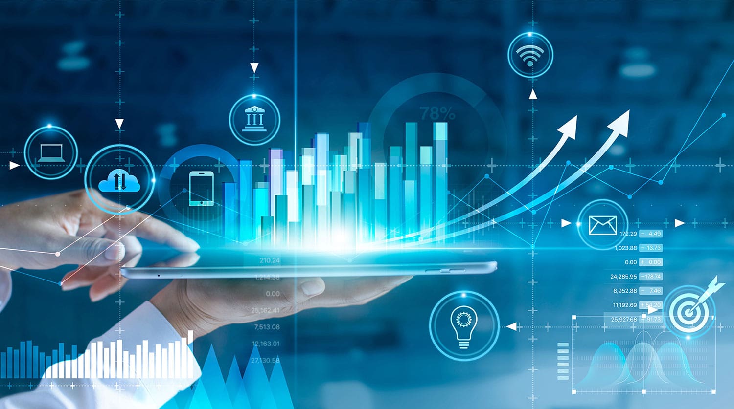 tablet with graph and icons