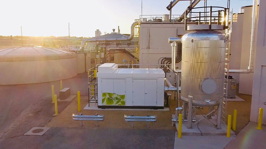 biogas recovery facility at sunset