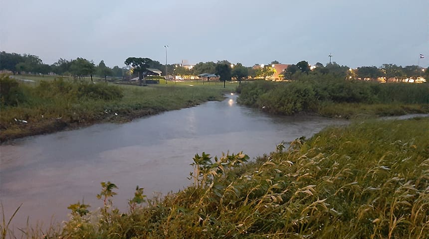 Baytown swollen stream after storm