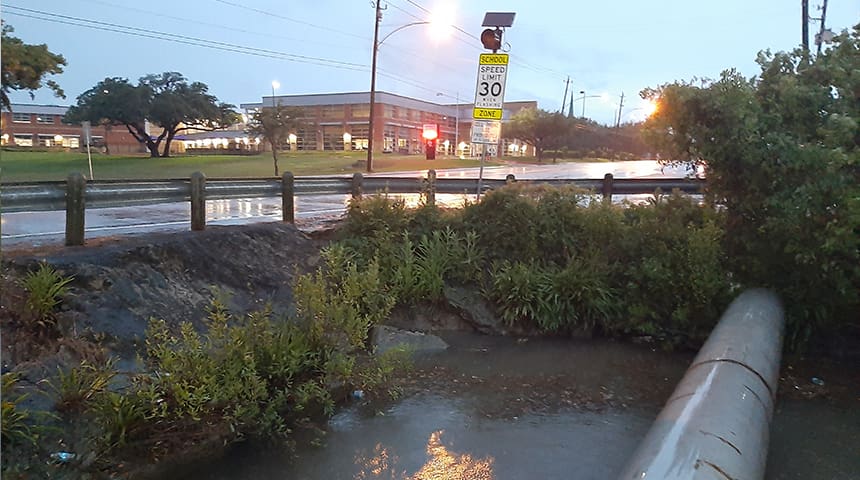 Baytown swollen stream after storm
