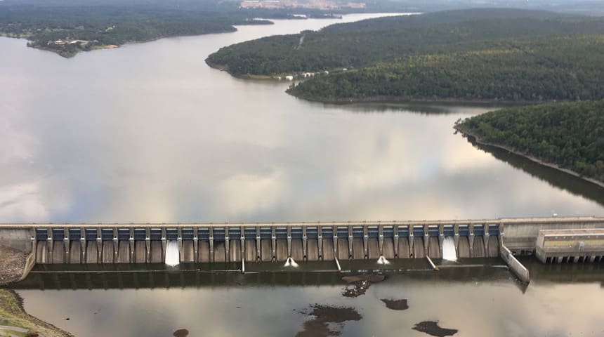 Aerial view of Grand River Dam