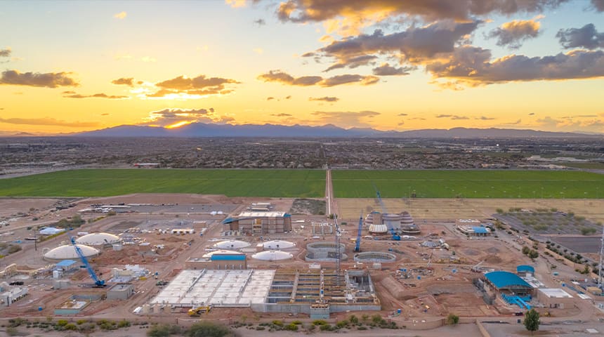 aerial of wastewater treatment plant