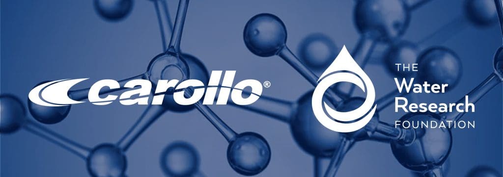 PFAS molecules with Carollo and The Water Research Foundation Logos over top
