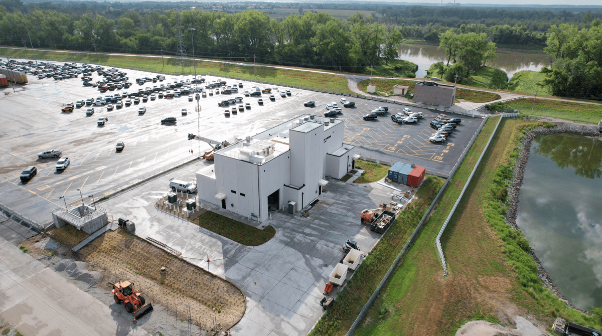 Aerial photo of Omaha, Nebraska's Riverview Lift Station Replacement project performed by Carollo Engineers.