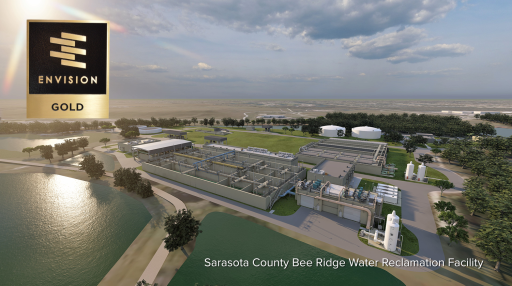 Rendering of the Bee Ridge Water Reclamation Facility that won an Envision Gold award thanks to Carollo Engineers