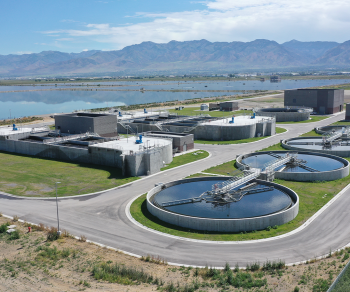 Arial photo of the completed Logan Regional Wastewater Treatment Facility designed by Carollo Engineers