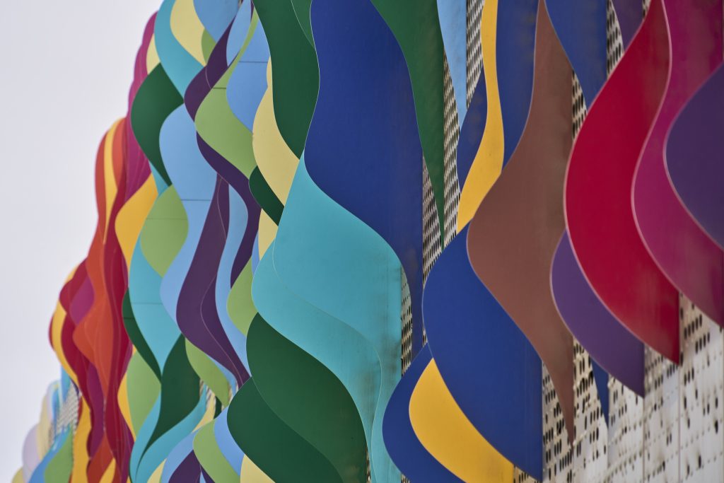 up close photo of the art installation at the new SFPUC Headworks Facility, designed by Carollo Engineers.