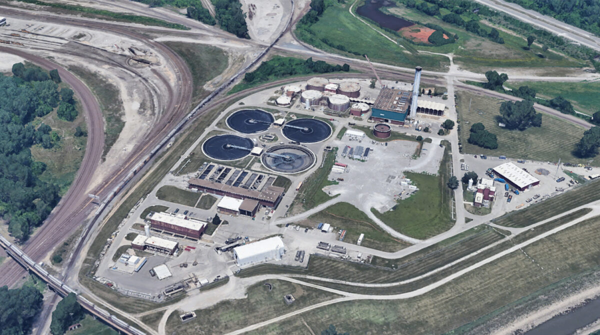 Arial view of Kansas City Water's Blue River Wastewater Treatment Plant, improvements planned by Carollo Engineers.