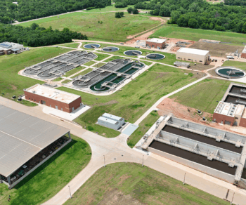 Arial photo of the Coffee Creek Water Resource Recovery Facility expansion in Edmond, Oklahoma performed by Carollo Engineers